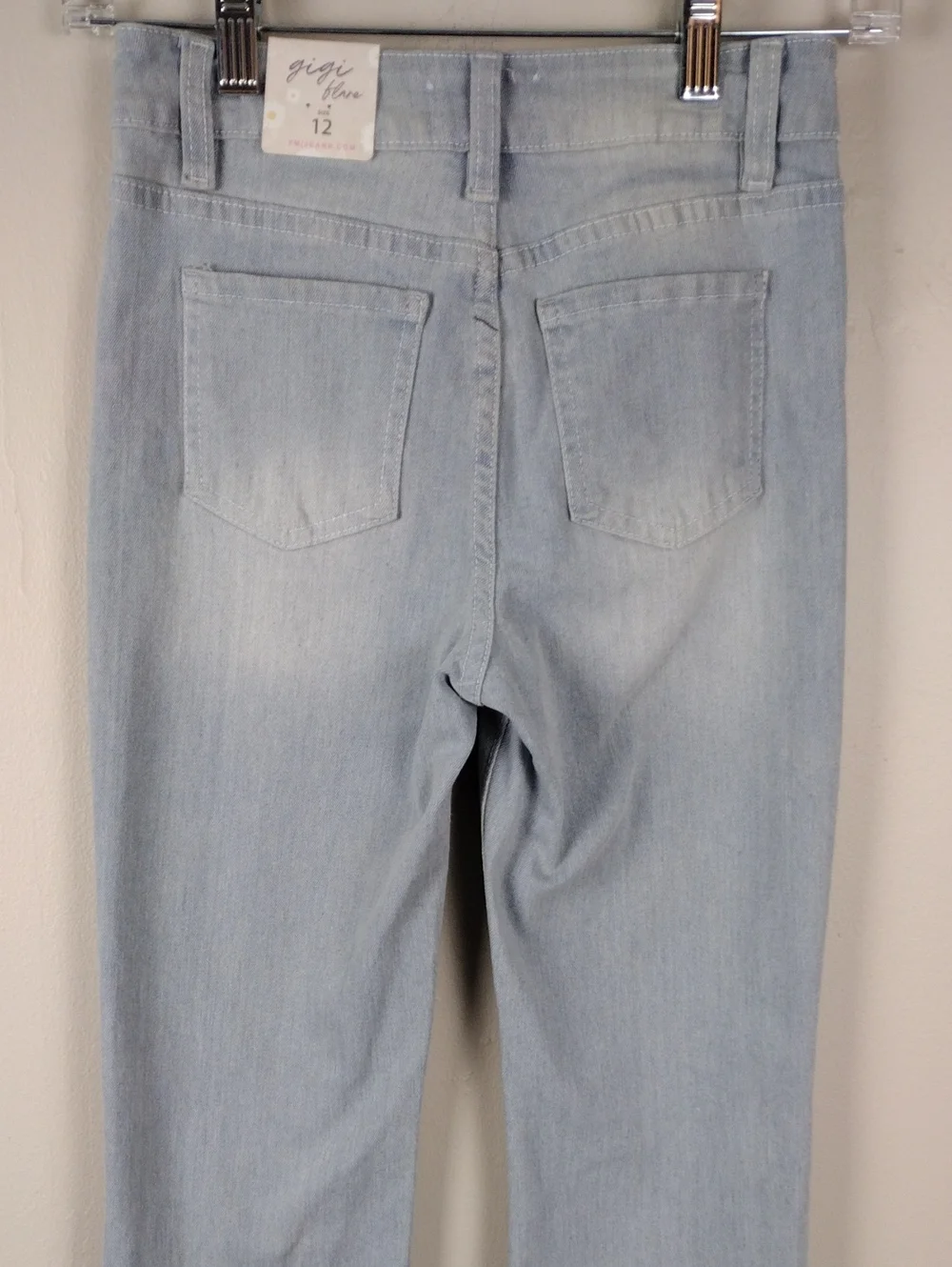 YMI Girl Gigi Flare Blue Light Potassium Wash High Rise Lace Raw Hem Denim Jean
